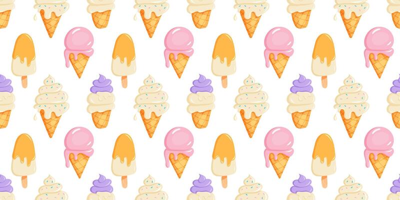 Colorful ice cream pattern with cones