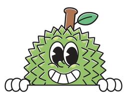 Peeking Cartoon Durian Character with Big Smile vector
