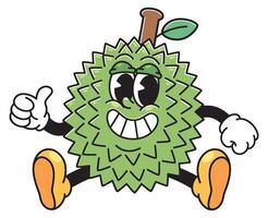 Smiling Cartoon Durian Mascot Sitting and Thumbs Up vector