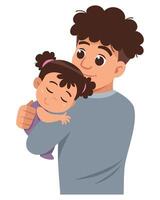 Father Holding Sleeping Daughter Cartoon vector