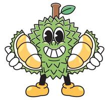 Happy Durian Mascot Holding Two Durian Pods vector