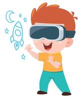 Cartoon Boy Exploring Space with VR Glasses vector