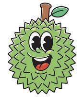 Smiling Durian Cartoon Head with Leaf and Stem vector