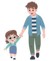 Father and Daughter Walking Together Cartoon vector