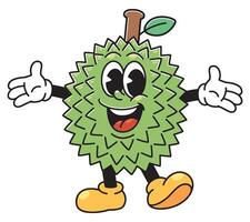 Happy Cartoon Durian Mascot with Leaf and Arms Open vector