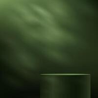 Dark green background 3d with podium empty room with shadow leaves space for selling products on the website. illustration. vector