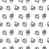 Seamless Line Art Leaf and Plant Pot Pattern on White Background Minimal Nature Doodle Style . vector