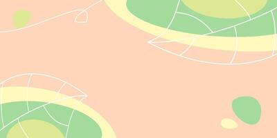 Cartoon style green pink background with leaf icons. Template design for banners, posters, greeting cards, and social media. vector