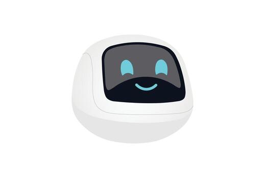Floating chatbot robot head with smiling face illustration. vector