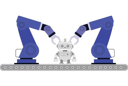 Industrial Robots Assembling Small Robot Illustration. vector