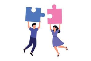 Connecting Puzzle Pieces, teamwork problem-solving concept illustration. vector