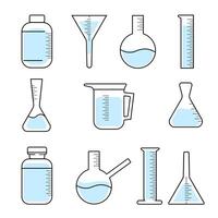 Laboratory glassware icons set. illustration in outline style. vector