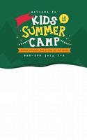 Minimal forest theme poster for kids summer camp with cartoon elements and copy space for text or activity info vector