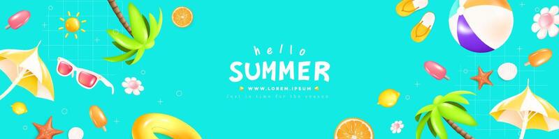 Colorful summer beach essentials illustration vector