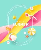 Colorful summer illustration with beach elements vector