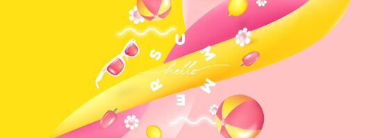 Colorful summer graphic with sunglasses and beach balls vector