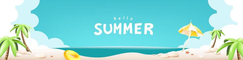 Beach scene with palm trees and sun vector