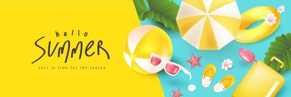 Colorful summer beach essentials and accessories vector