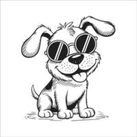 Hand drawn Funny Puppy with Sunglasses Line Art Pet Illustration vector