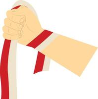 Hand Carrying Indonesian Flag in Cartoon Style. vector