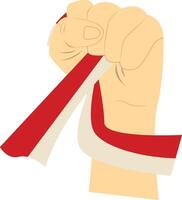 Hand Carrying Indonesian Flag in Flat Design. vector