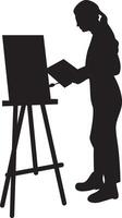 Silhouette of Woman Drawing on Canvas, Isolated on White Background. vector