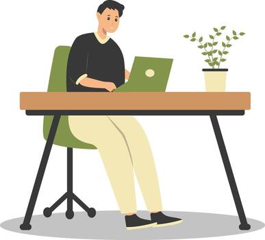 Happy Man Programmer Working at Home. Cartoon Character vector