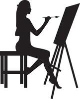Silhouette of Artist Woman Drawing on Canvas. Isolated on White Background vector
