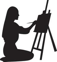 Silhouette of Woman Drawing on Canvas, Isolated on White Background vector