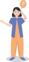 Young Woman Thinking and Asking Question in Cartoon Design. vector