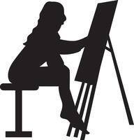 Silhouette of Artist Woman Drawing on Canvas. vector