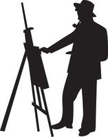 Silhouette of Artist Man Drawing on Canvas in Flat Design vector