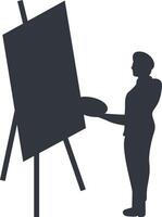 Silhouette of Artist Man Painting on Canvas, Isolated on White Background. vector