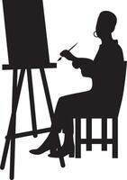 Silhouette of Artist Man Drawing on Canvas. vector