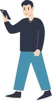 Young Man Holding Technology Device. vector