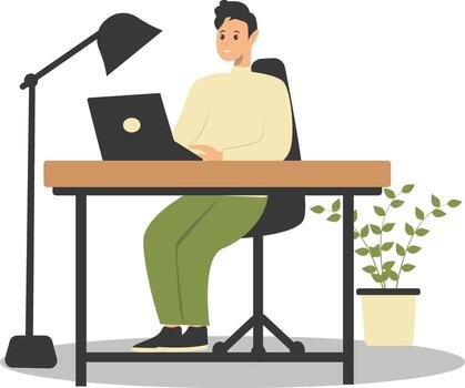 Illustration of Happy Man Programmer Working at Home. Isolated on White Background vector