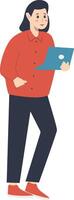 Young Woman Holding Technology Device in Cartoon Design vector