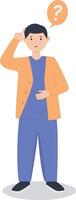 Illustration of Young Man Thinking and Asking Question with Cartoon Design. vector