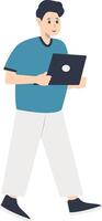 Young Man Holding Technology Device. Isolated on White Background. vector