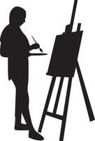 Silhouette of Artist Woman Drawing on Canvas vector