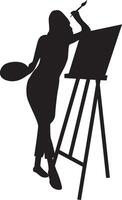 Silhouette of Woman Drawing on Canvas. Isolated on White Background. vector