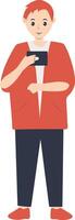 Young Man Holding Technology Device vector