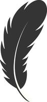 Black Silhouette of Majestic Feather, Isolated on White Background. vector