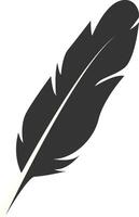 Black Silhouette of Majestic Feather. Bird Feather on White Background. vector