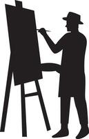 Silhouette of Artist Man Drawing on Canvas. Isolated on White Background vector