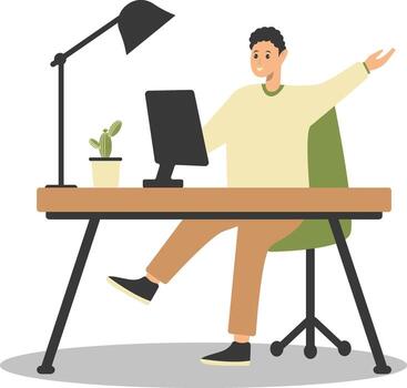 Illustration of Happy Man Programmer Working at Home vector