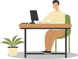 Illustration of Happy Man Programmer Working at Home. vector