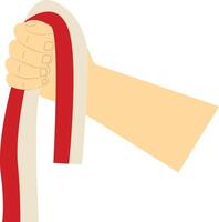 Hand Carrying Indonesian Flag on White Background. vector