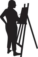 Silhouette of Woman Drawing on Canvas in Simple Design vector