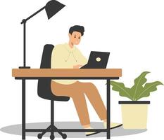 Happy Man Programmer Working at Home. Flat Illustration. vector